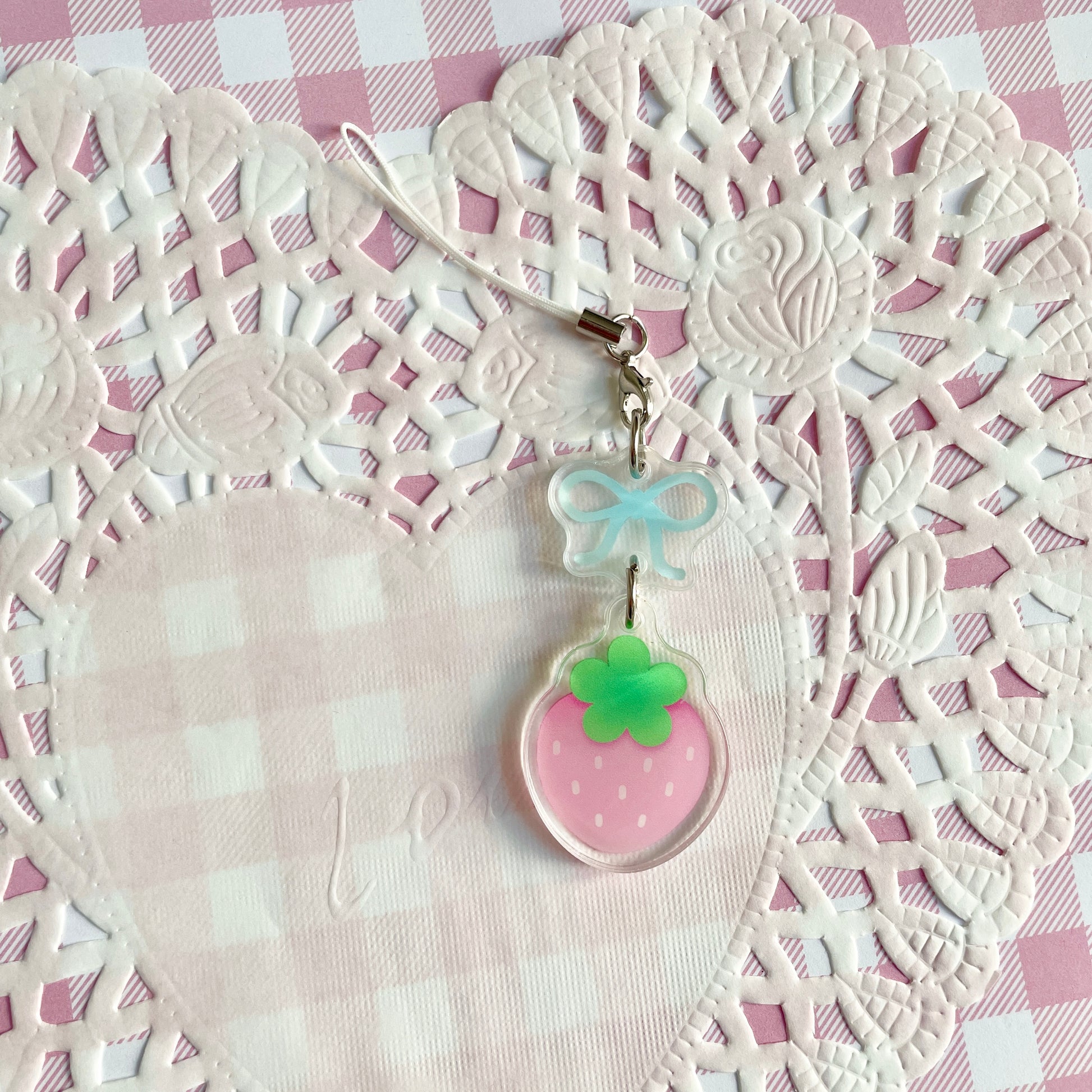 Pink Strawberry Linked Phone Charm image 5
