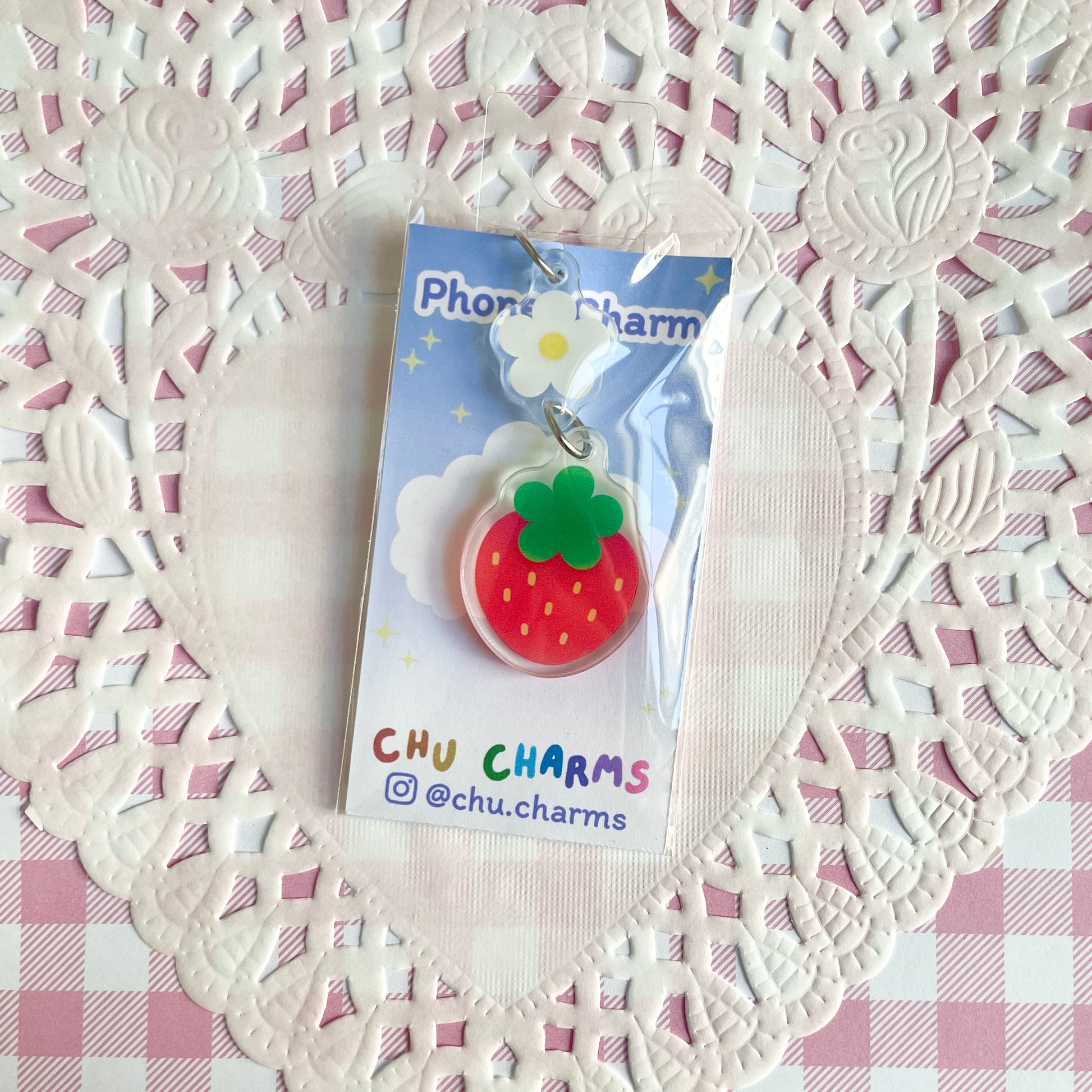 Red Strawberry Linked Phone Charm image 2