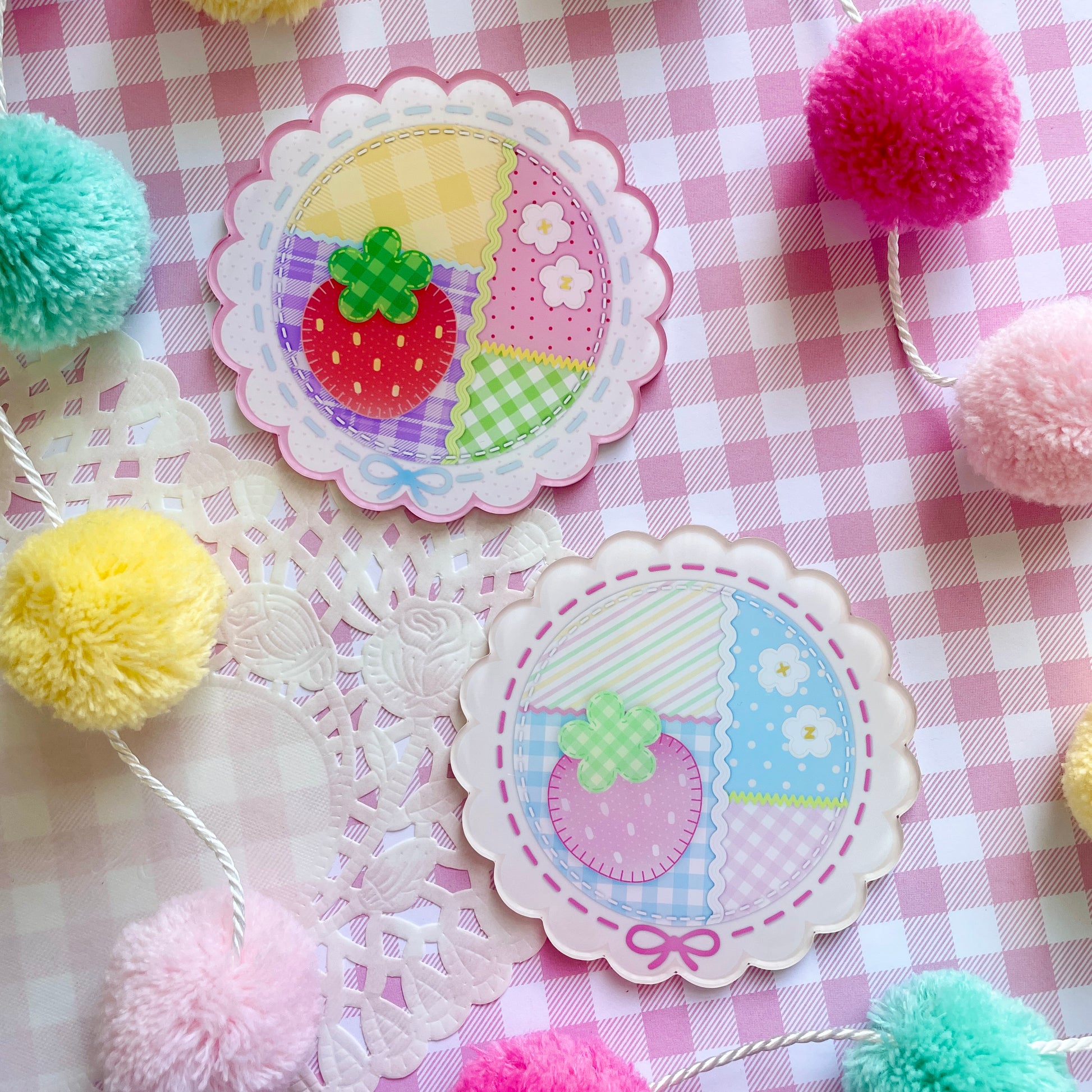 Pink Strawberry Quilt Coaster image 2