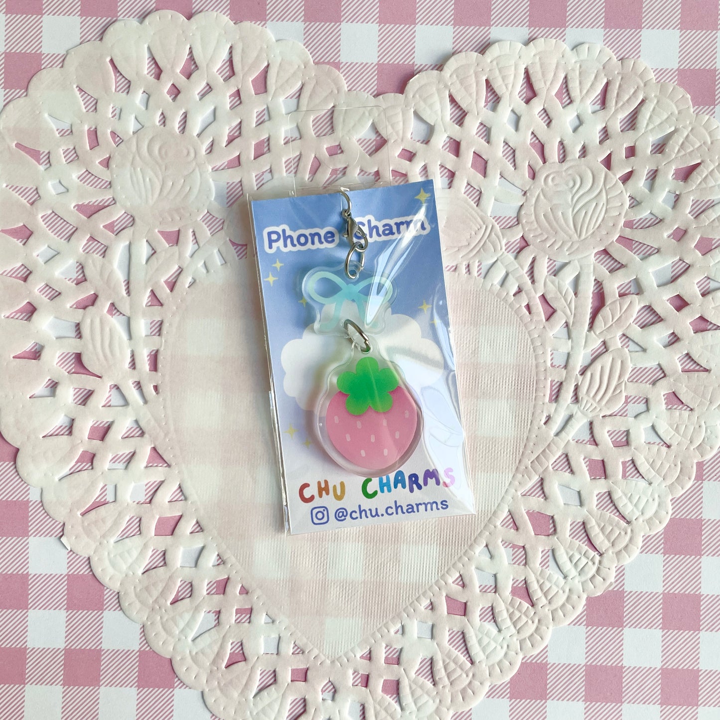 Pink Strawberry Linked Phone Charm image 2