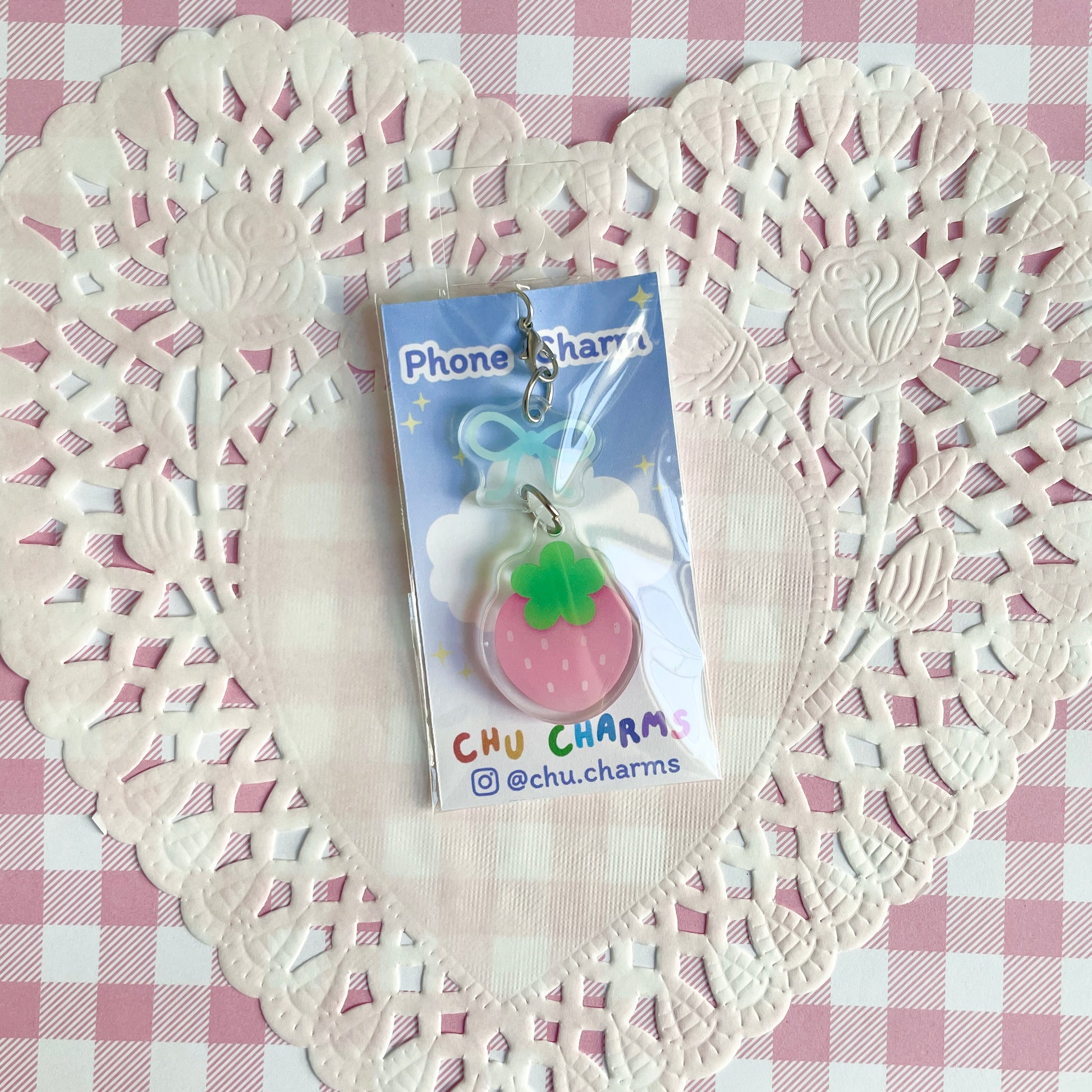 Pink Strawberry Linked Phone Charm image 2