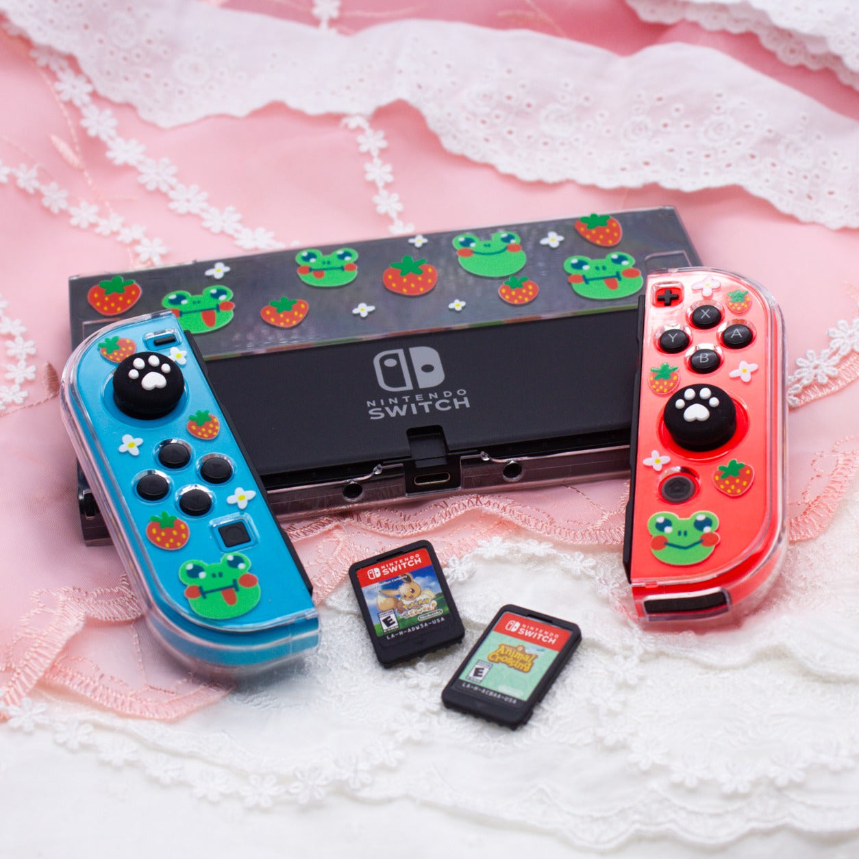 Strawberry Frog Clear Nintendo Switch OLED Case image 2