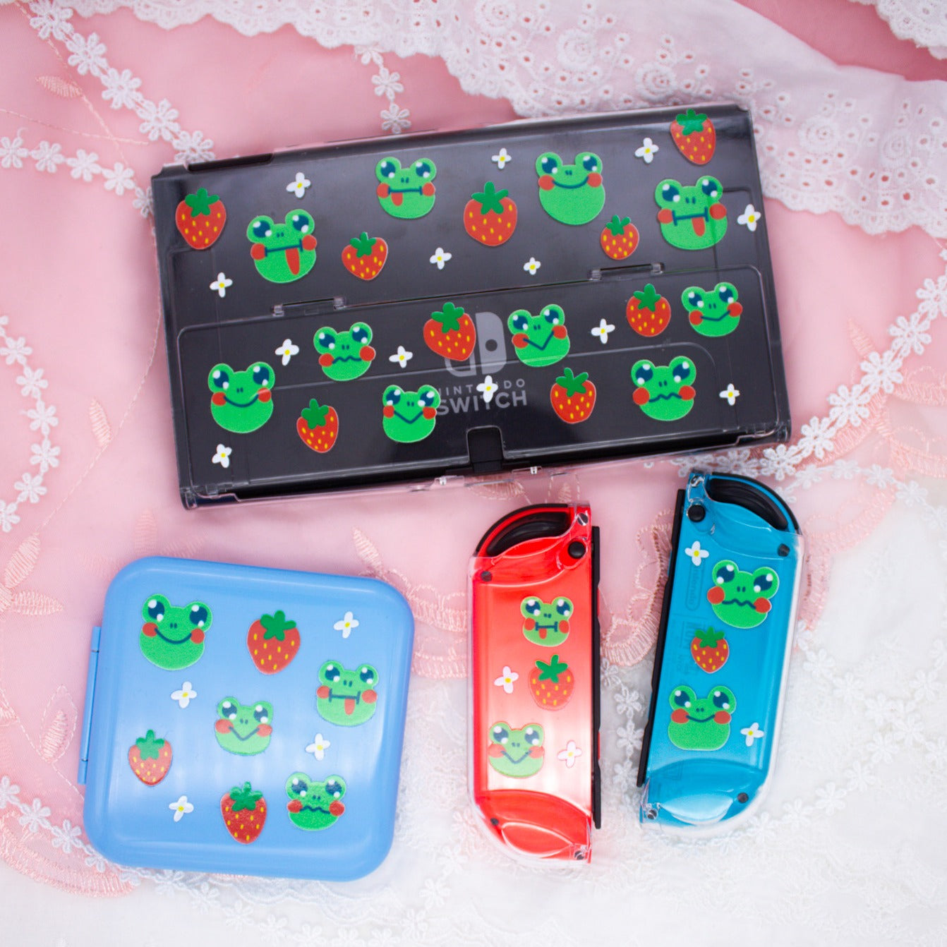 Strawberry Frog Clear Nintendo Switch OLED Case image 1
