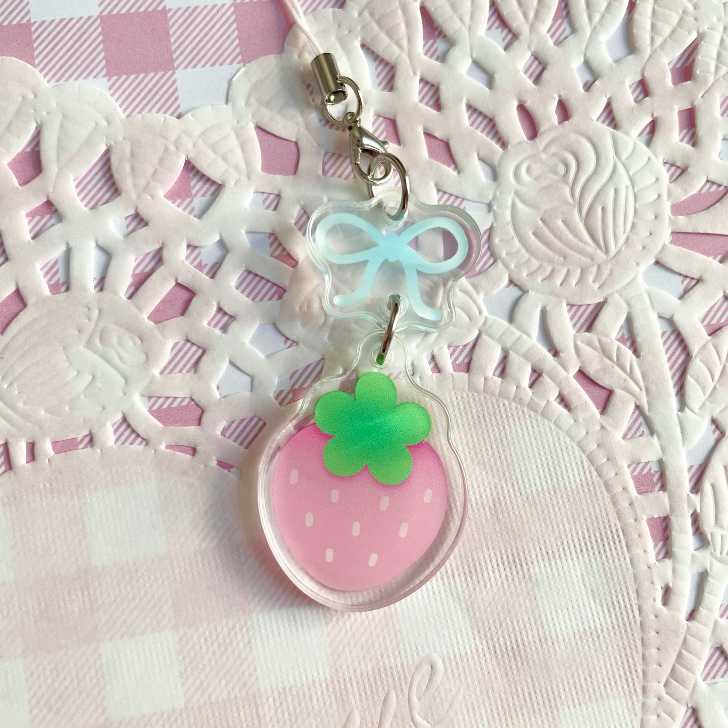 Pink Strawberry Linked Phone Charm image 1