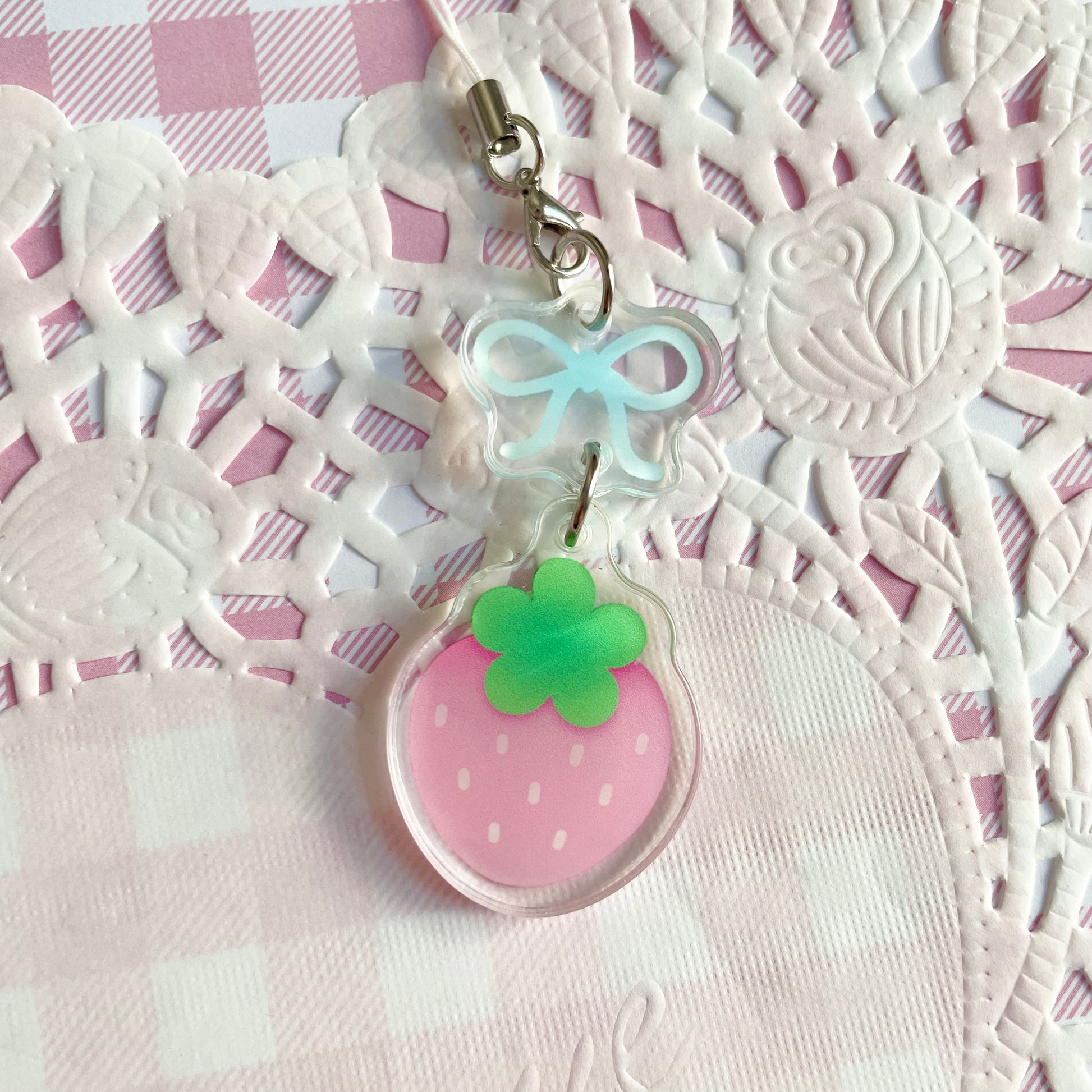 Pink Strawberry Linked Phone Charm image 1