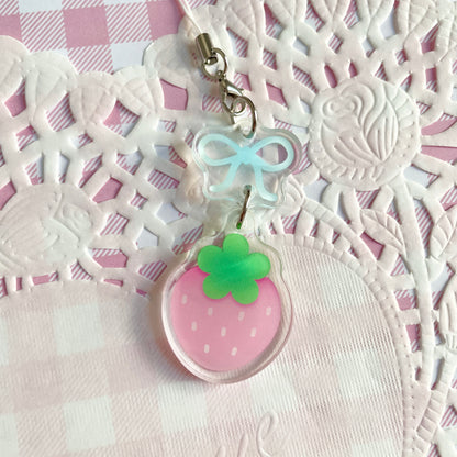Pink Strawberry Linked Phone Charm image 1
