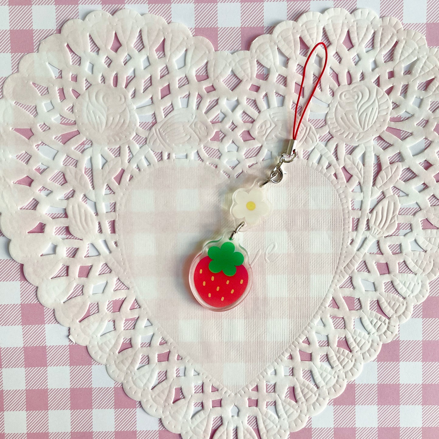 Red Strawberry Linked Phone Charm image 0