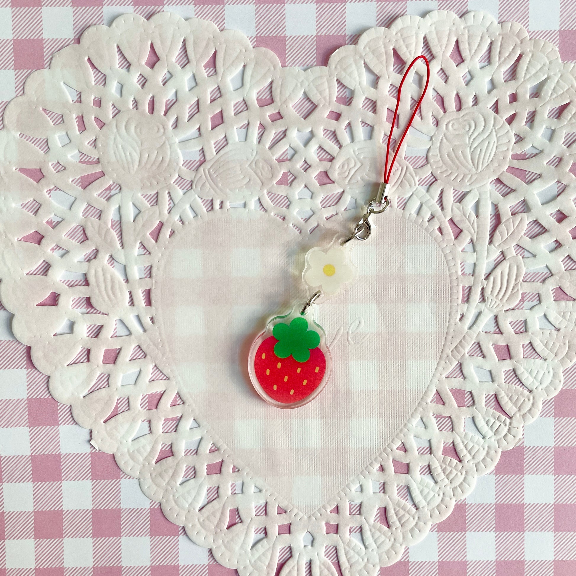 Red Strawberry Linked Phone Charm image 0