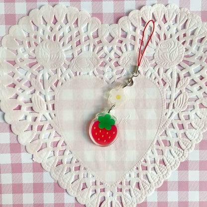 Red Strawberry Linked Phone Charm image 0