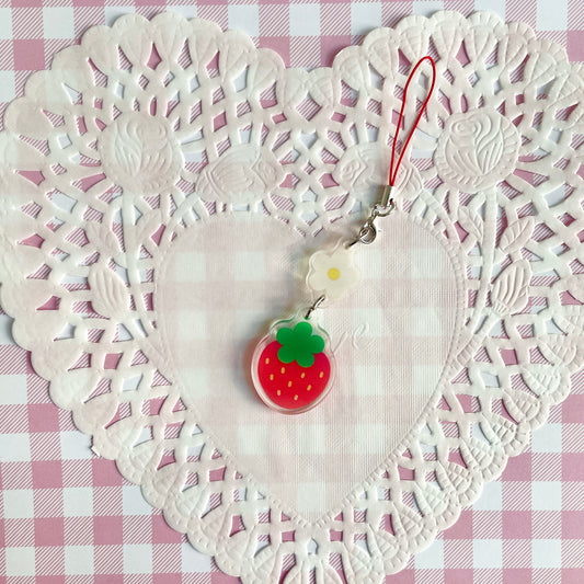 Red Strawberry Linked Phone Charm image 0