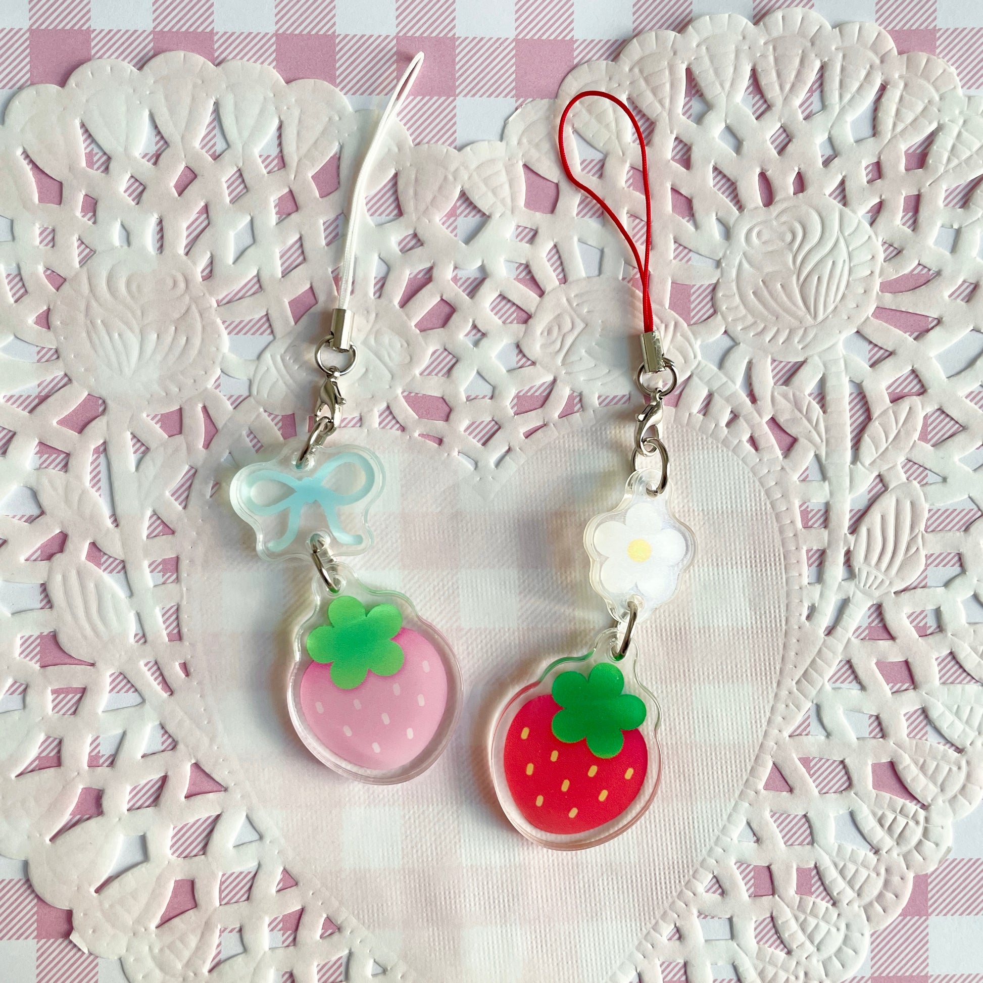 Pink Strawberry Linked Phone Charm image 3