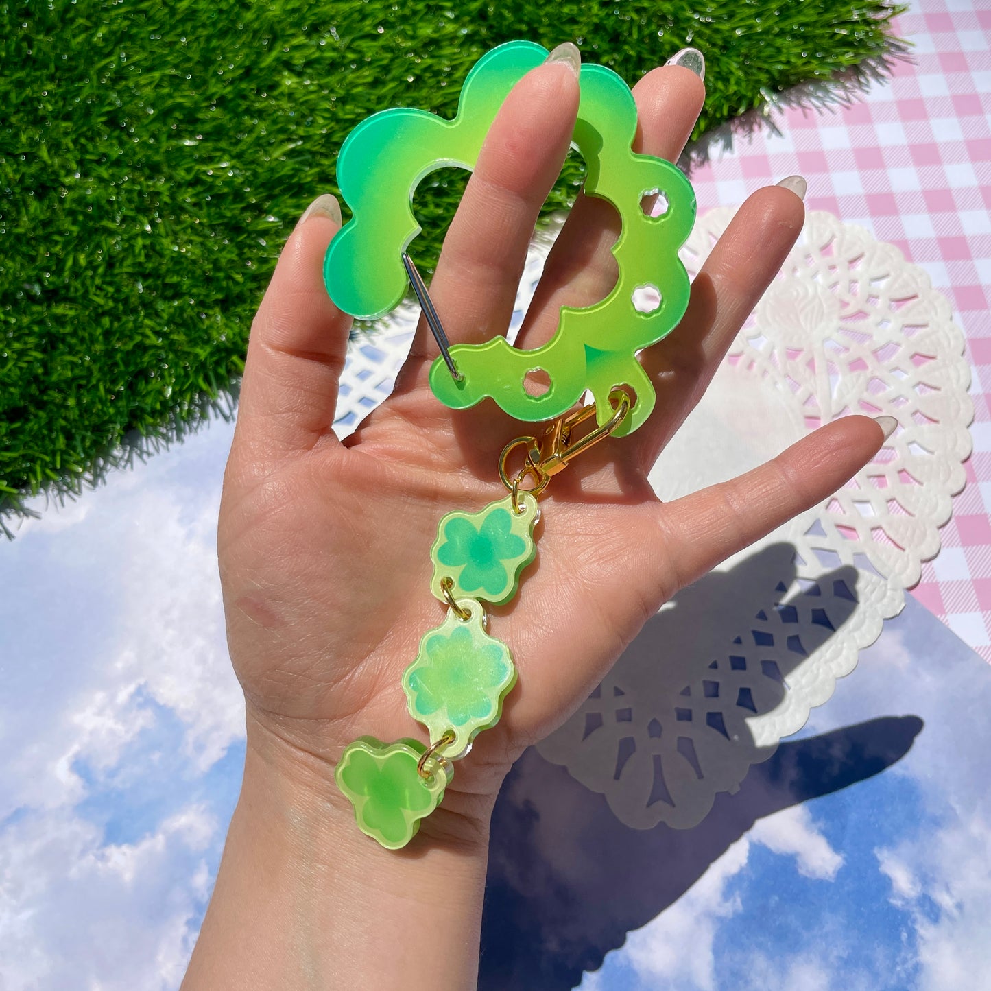 Lucky Clover Acrylic Carabiner