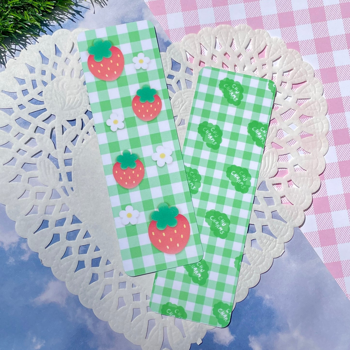Strawberry Gingham Bookmark