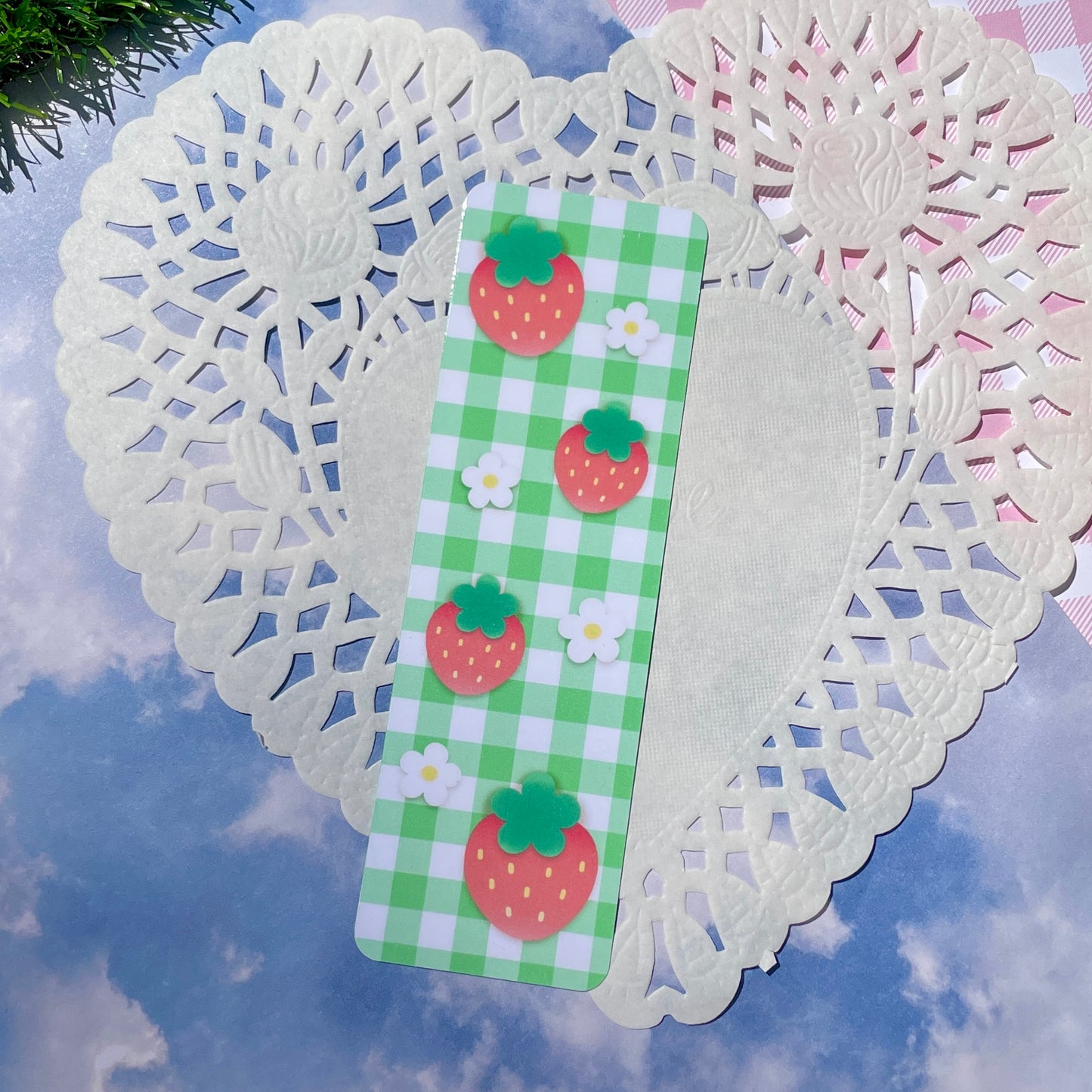 Strawberry Gingham Bookmark