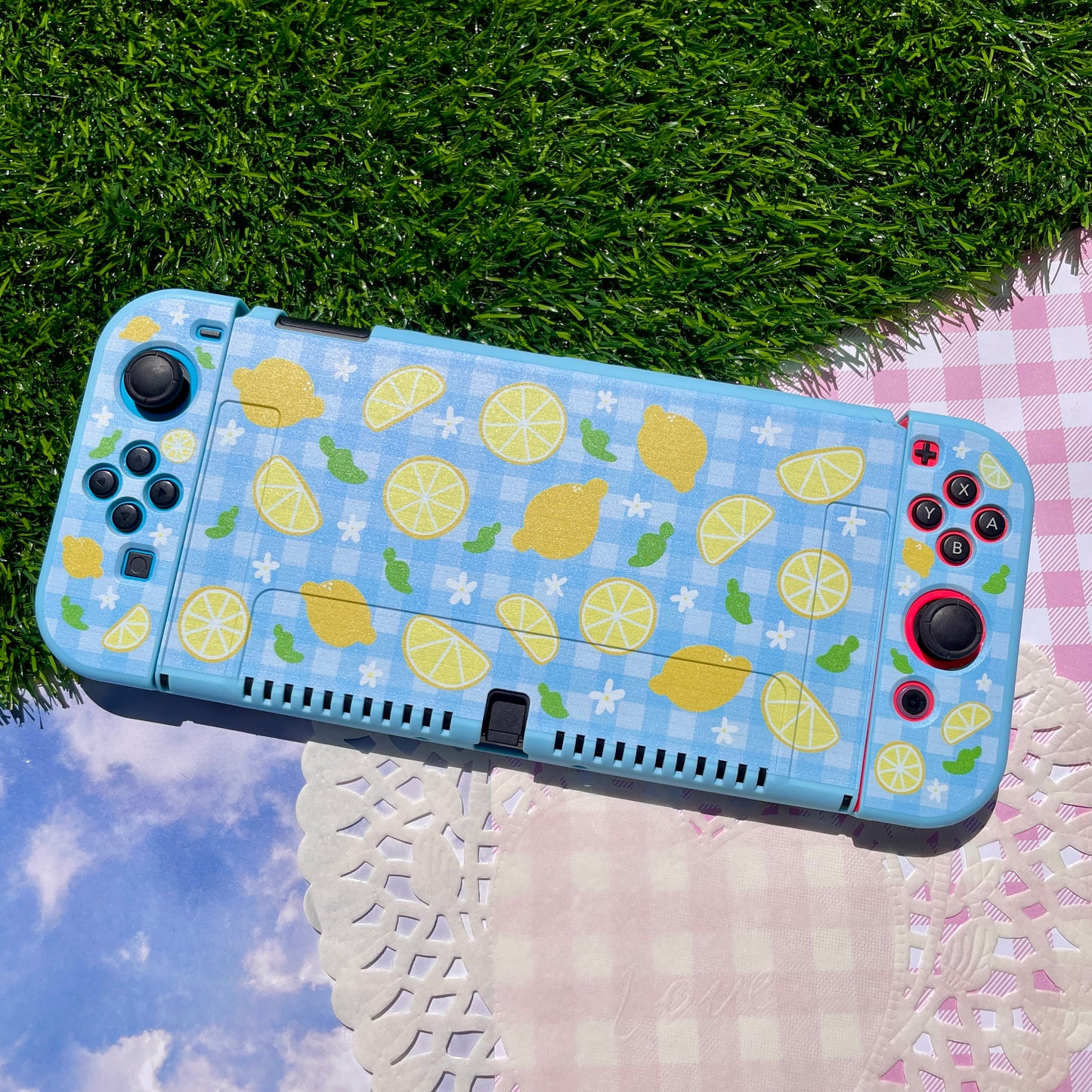 Lemon Gingham Nintendo Switch OLED Case