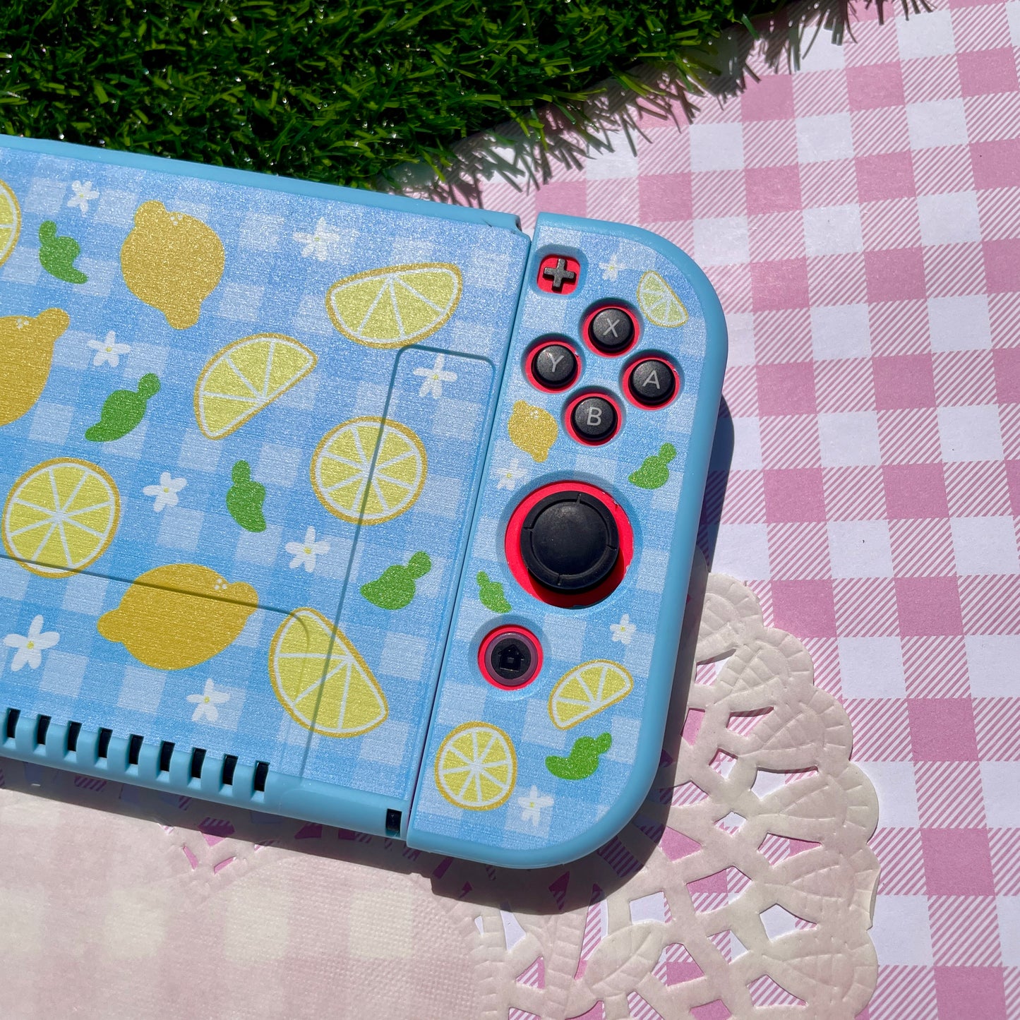 Lemon Gingham Nintendo Switch OLED Case