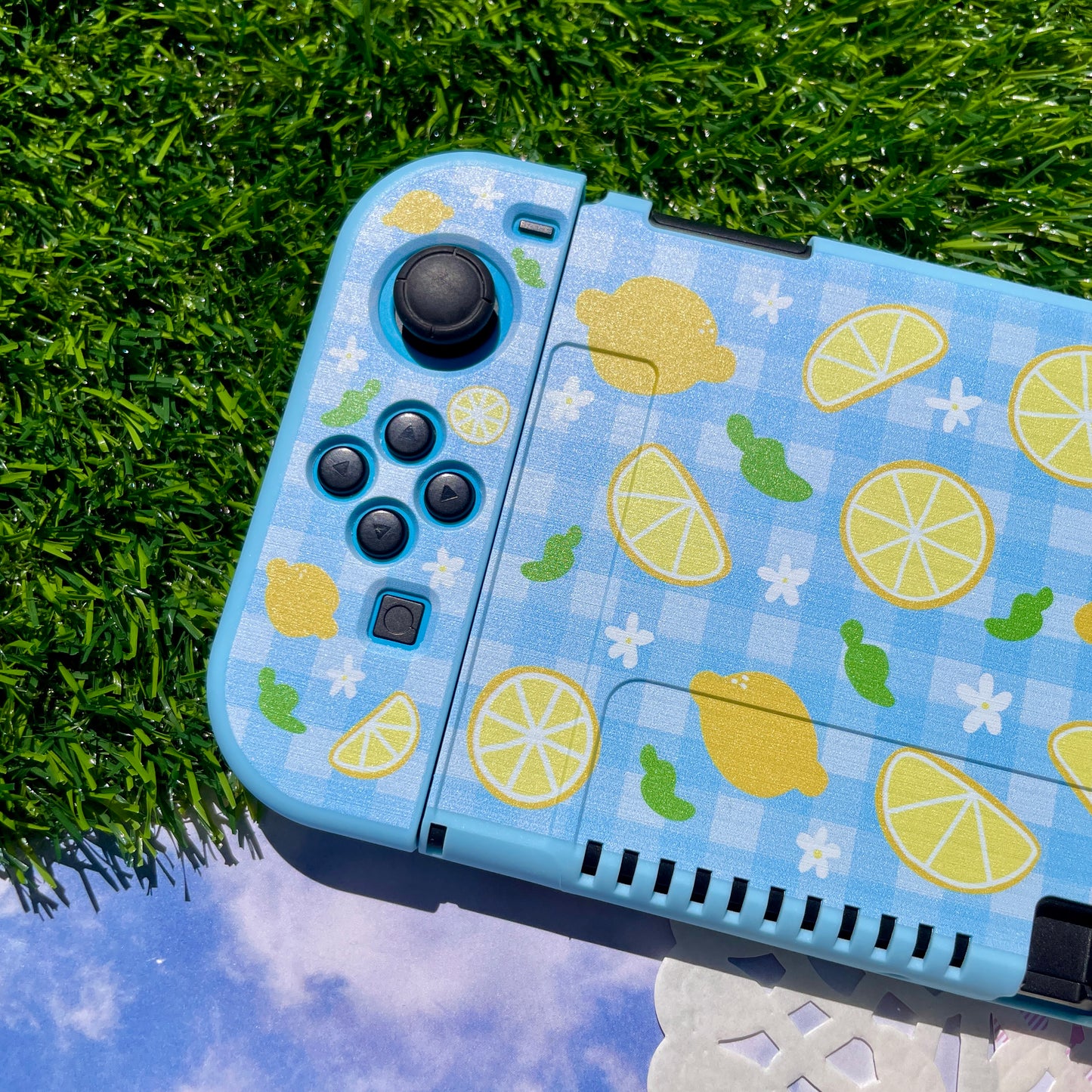 Lemon Gingham Nintendo Switch OLED Case