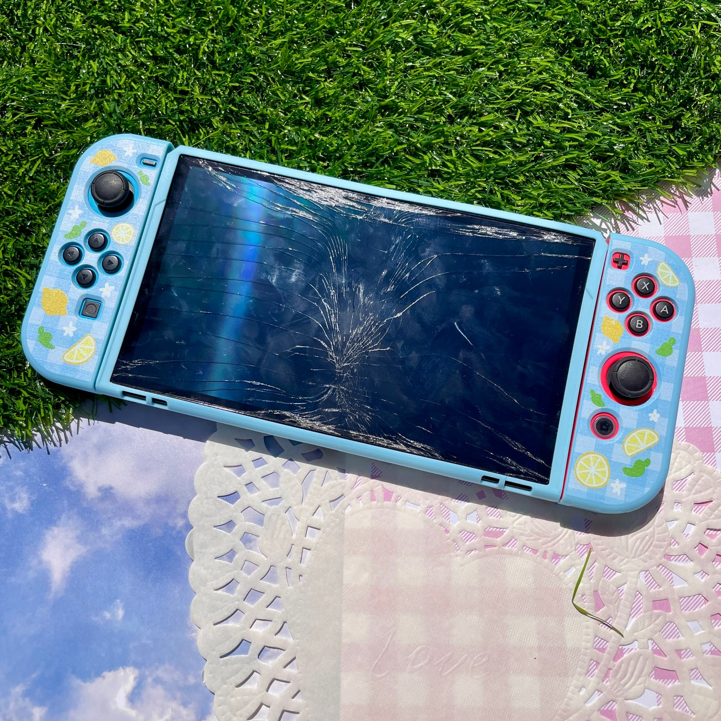 Lemon Gingham Nintendo Switch OLED Case
