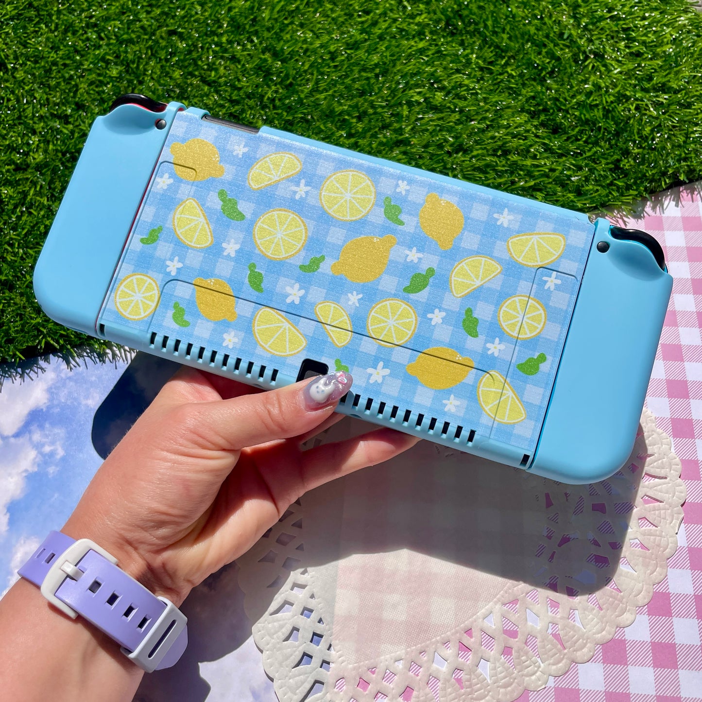 Lemon Gingham Nintendo Switch OLED Case