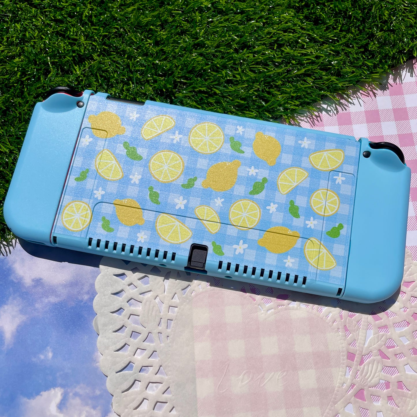 Lemon Gingham Nintendo Switch OLED Case