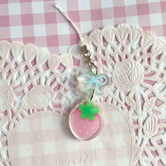 Pink Strawberry Linked Phone Charm image 0