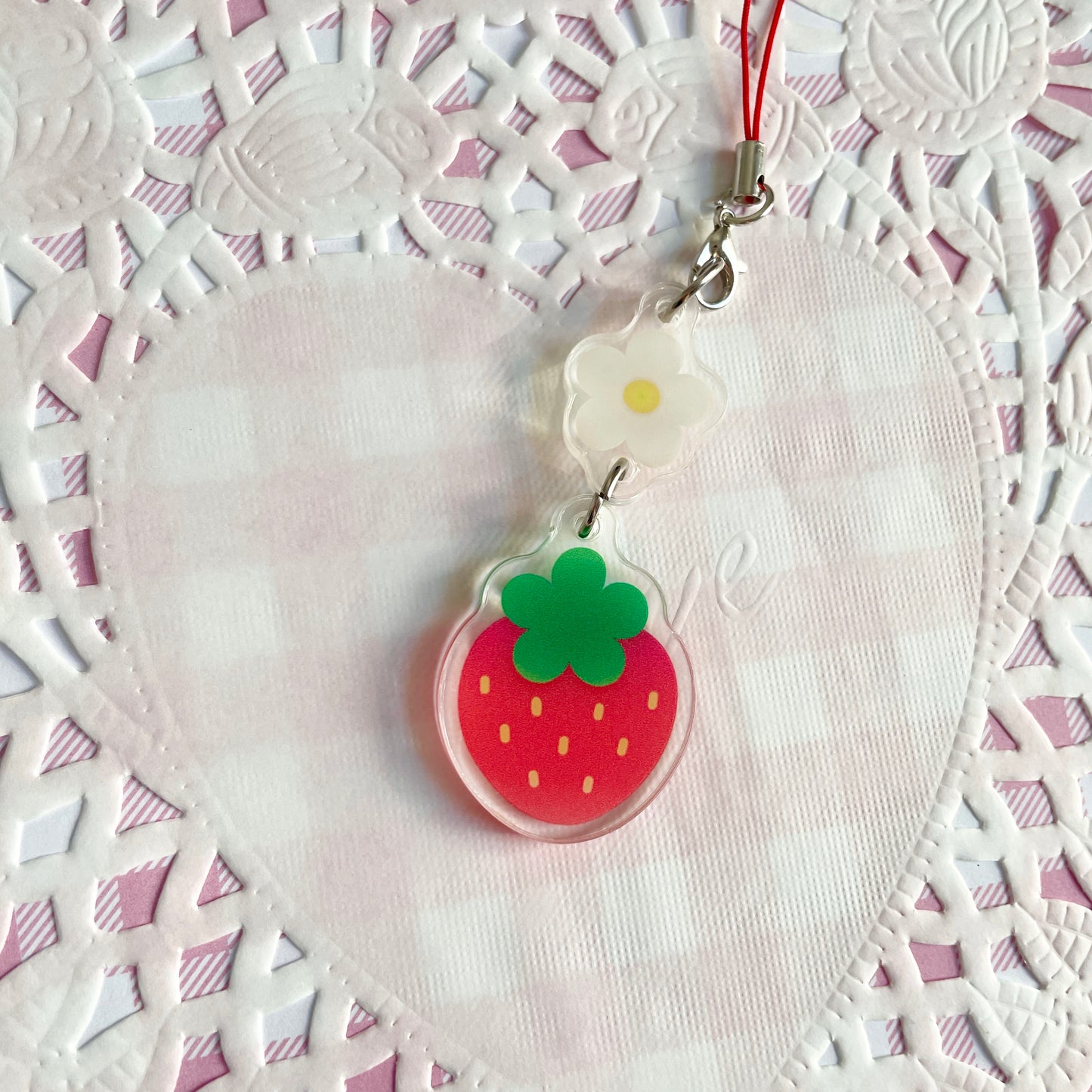 Red Strawberry Linked Phone Charm image 1