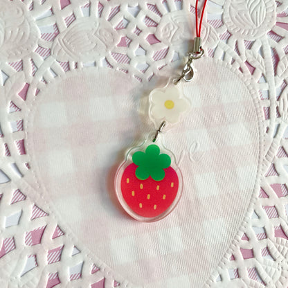 Red Strawberry Linked Phone Charm image 1