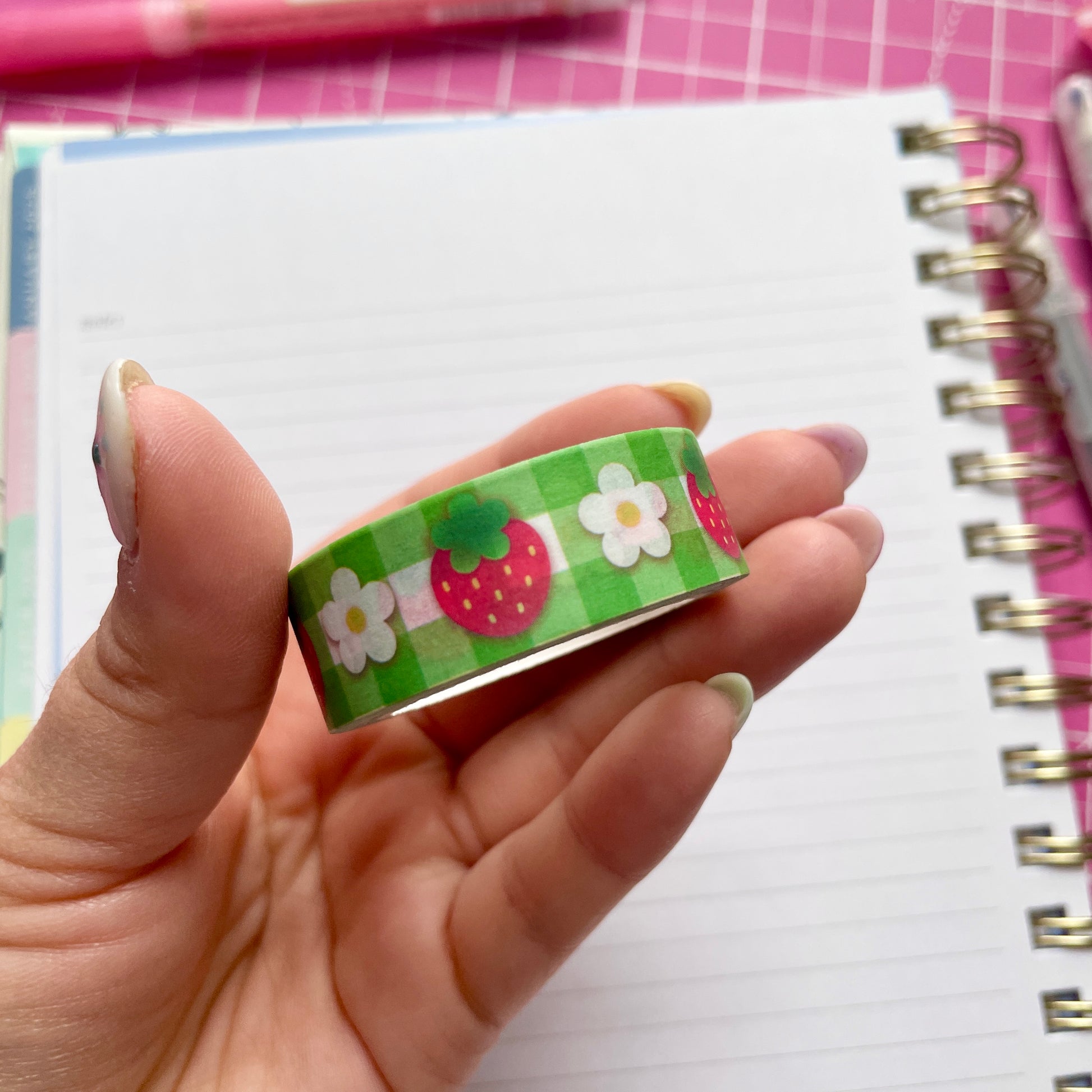 Strawberry Gingham Washi Tape image 0