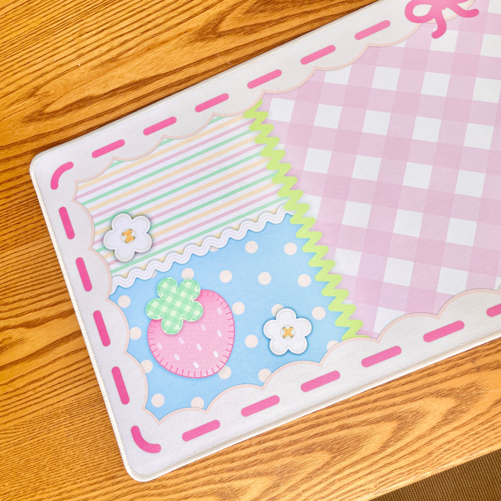 Pink Strawberry Quilt Desk Mat image 2