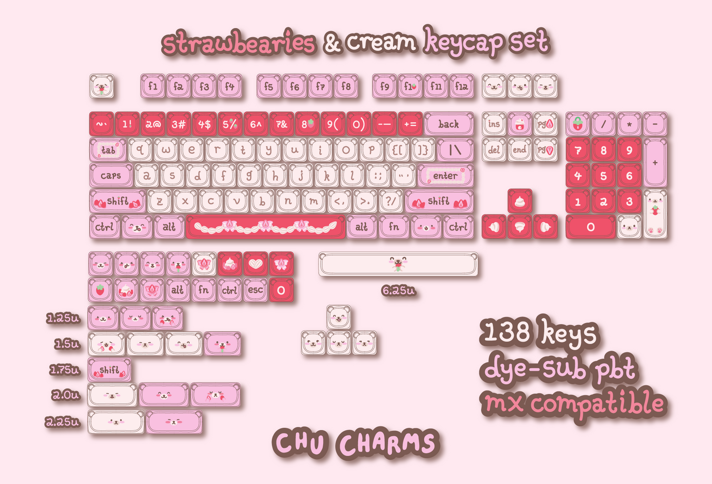 Strawbearies & Cream Keycap Set